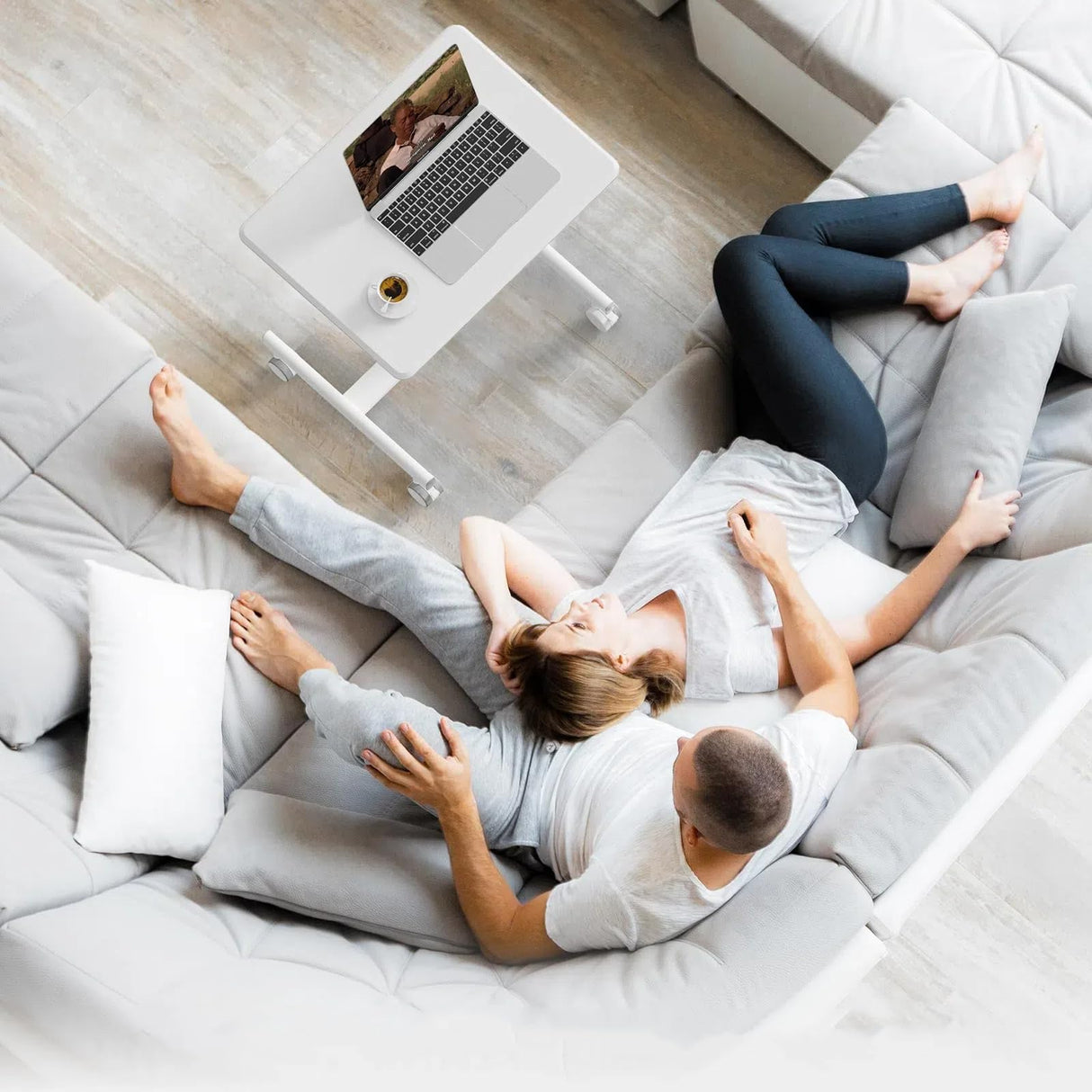 YSSOA Mobile Small Standing Desk - Rolling Desk with Adjustable Height and Lockable Wheels, Sit-Stand Laptop Table, Portable Computer Workstation, Cream White YSSOA