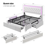 HAUOMS Queen Bed Frame with 3 XL Storage Drawers, Storage Headboard with RGB Lights & Charging Station, Velvet Upholstered Platform Bed Queen Size, No Box Spring Needed, Noise-Free, Creamy White HAUOMS