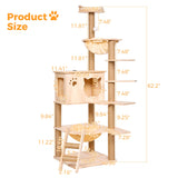 BEWISHOME Wood Cat Tree for Indoor Cats Large Adult, Cat Tower with 2 Hammocks,Sisal Scratching Post,Multi-Level,Washable Removable Cushions and Dangling Ballor Fun Play Cat Condo (Beige 62.2") MMJ61Y BEWISHOME