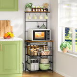 DAOUTIME Kitchen Bakers Rack with Power Outlet, 4-Tier Coffee Bar Station with 6 S Hooks, Microwave Stand for Kitchen, Living Room, Farmhouse, 23.62" W x 15.74" D x 57.13" H, Rustic Brown DAOUTIME