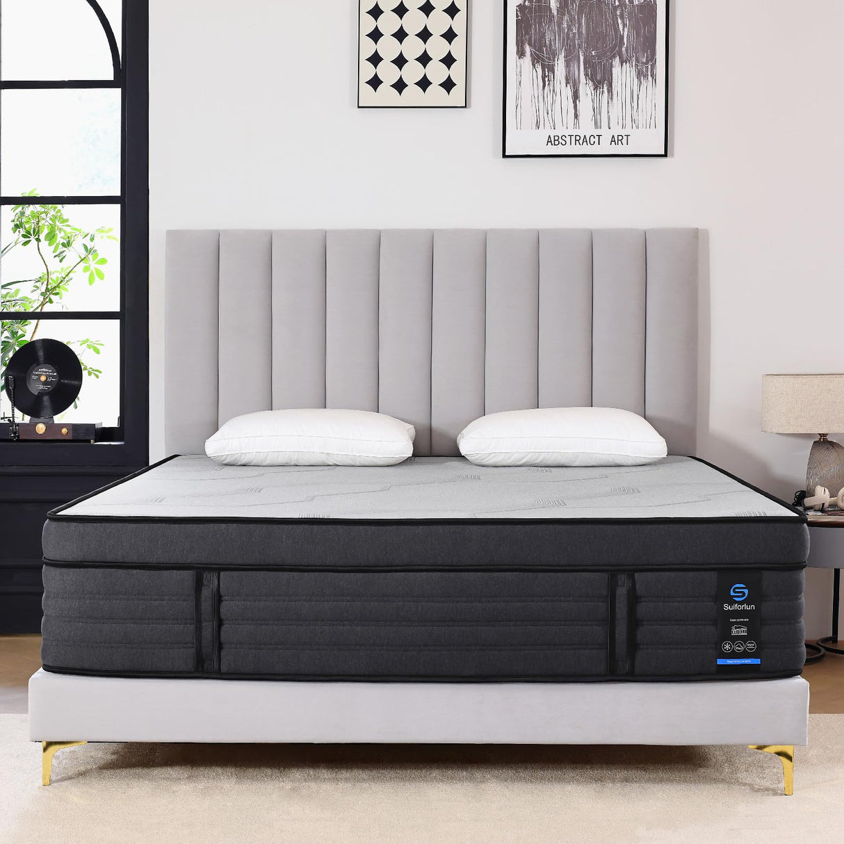 Suiforlun 15" California King Mattress, Gel & Bamboo Charcoal Infused Memory Foam, Medium Euro Top Hybrid Pocket Spring Mattress for Restful Sleep, Pressure Relief and Edge Support, 120 Nights Trial Suiforlun