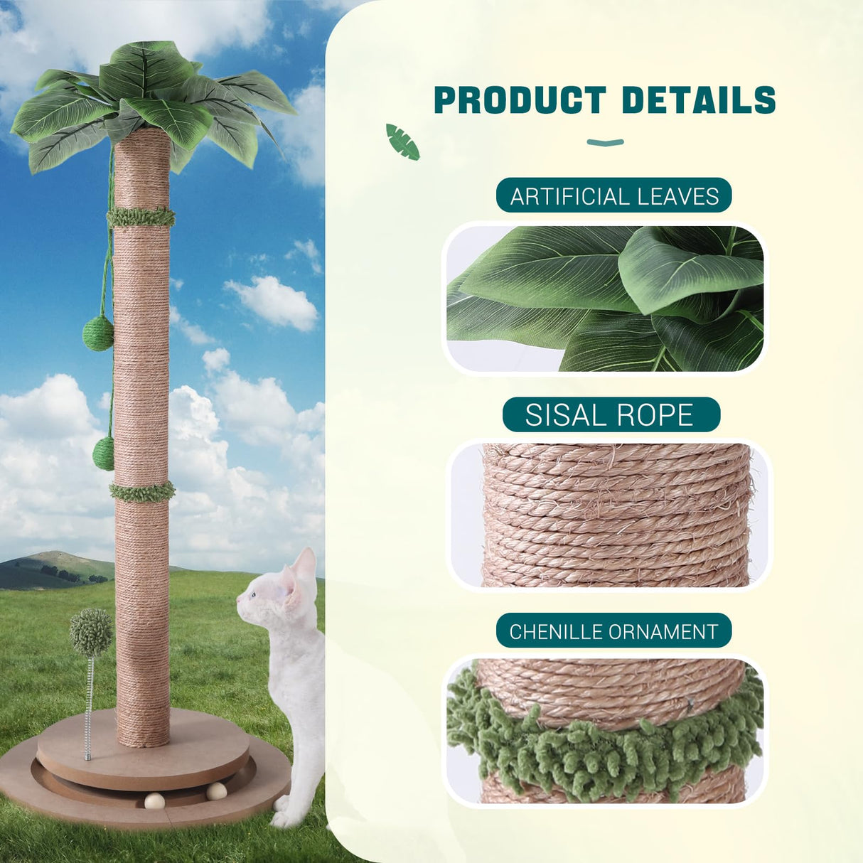 Aplatho Scratching Posts for Indoor Cats Adults - 33.2" Tall Cat Scratching Post with Sisal Rope - Cute Kitten Cat Tree Scratching Post with Interactive Ball Track Aplatho