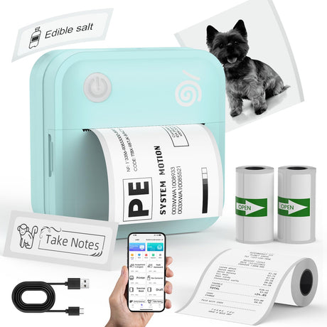 lopevi Label Maker - Portable Thermal Label Printer, Bluetooth Label Maker Machine Mini Sticker Printer with 2 Rolls Paper, Mini Sticker Printer with Multiple Templates for Phone lopevi
