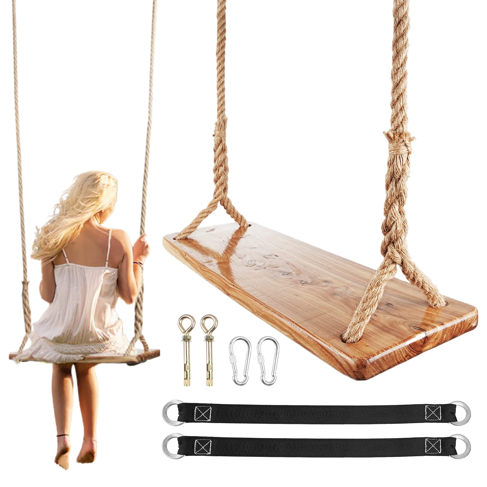 Wooden Tree Swing,500lbs Load Capacity Wooden Swing for Adults & Kids,Adjustable Height,Waterproof Hanging Swing Seat for Indoor,Outdoor,Backyard,Garden,Playground (Adult) - WoodArtSupply