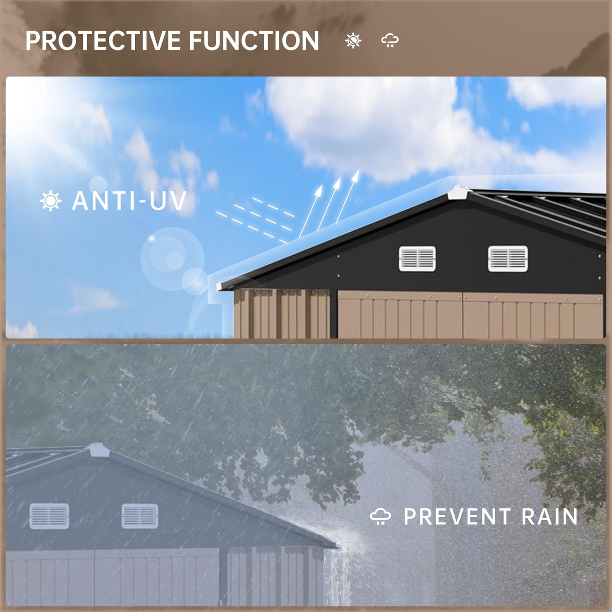 Garvee 10×8FT Outdoor Storage Shed, Metal Waterproof Garden Storage Shed Galvanized Steel Utility Tool Shed with Lockable Doors & Vents, All-Weather Shelter for Bike/Kids Car/Mowers/Tool, etc. Brown Garvee