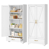 YITAHOME 62" Kitchen Pantry Cabinet, Metal Storage Cabinets with Adjustable Shelves, Farmhouse Pantry Organizer with Door and Drawer for Dining Living Room, White YITAHOME