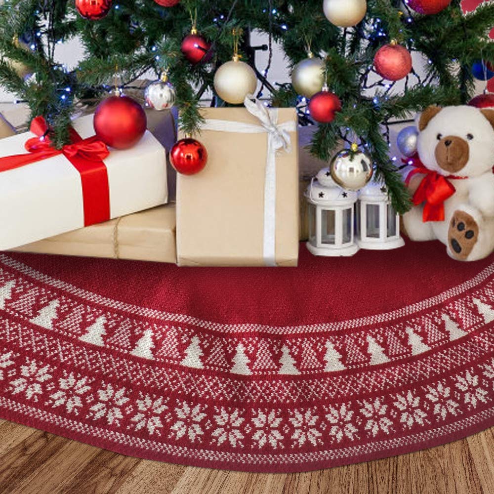 BIANHUA Christmas Tree Skirt, Christmas Decorations,Knitting Wool Retro Small Snowflake Xmas Tree Skirt Decorations,Can be Used as a Shawl.(48 Inch,Red)… BIANHUA