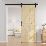 SMARTSTANDARD 42in x 96in Sliding Barn Door with 7ft Barn Door Hardware Kit Included, Unfinished Solid Spruce Wood Door, Assembly Required, DIY, Stainable, Natural SMARTSTANDARD