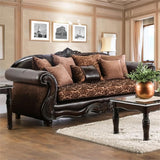 Furniture of America Eduard Traditional Faux Leather Cushioned Sofa in Brown Furniture of America