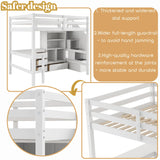 Full Size Loft Bed with Desk and Stairs Wood Loft Beds with Storage Cabinet and Bookcase High Loft Bed Frame with Staircase Shelves for Kids, Teen, Boys, Girls, White Bellemave