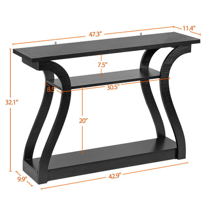 ZenStyle Wood Console Table with Curved Legs and Shelf, 3 Tier Modern Accent Sofa Table for Entrywaty, Living Room, Hallway, 47 in Wide, Easy Assembly (Black)