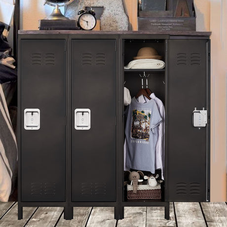SISESOL Vintage Metal Locker,Storage Locker,Retro Black Single Locker with Hooks for Employees,Steel Locker for Home, Office,Gym,Old School Lockers Storage SISESOL