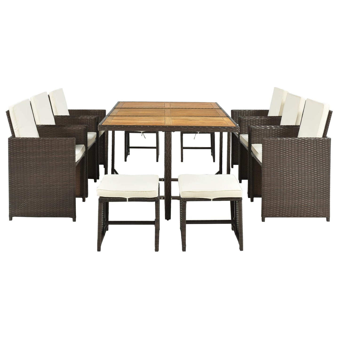 LZ LEISURE ZONE Patio Dining Table Set, 11 Piece Outdoor Furniture Sets, Wicker Rattan Dining Table and Chairs Set, Patio Conversation Set with Cushions (Brown+Beige, 11 Piece) - WoodArtSupply