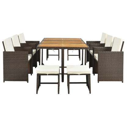 11-Piece All-Weather Outdoor PE Wicker Dining Table Set, Acacia Wood Table with Adjustable Feet and Foldable Dining Chair, Rattan Dining Furniture Set, Space-Saving - WoodArtSupply