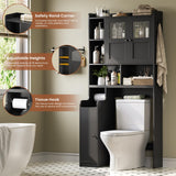 Itaar Over The Toilet Storage Cabinet, Over Toilet Bathroom Organizer with Glass Doors & Toilet Paper Holder Stand, Home Space-Saving Toilet Rack, for Bathroom, Restroom, Laundry(Black) Itaar