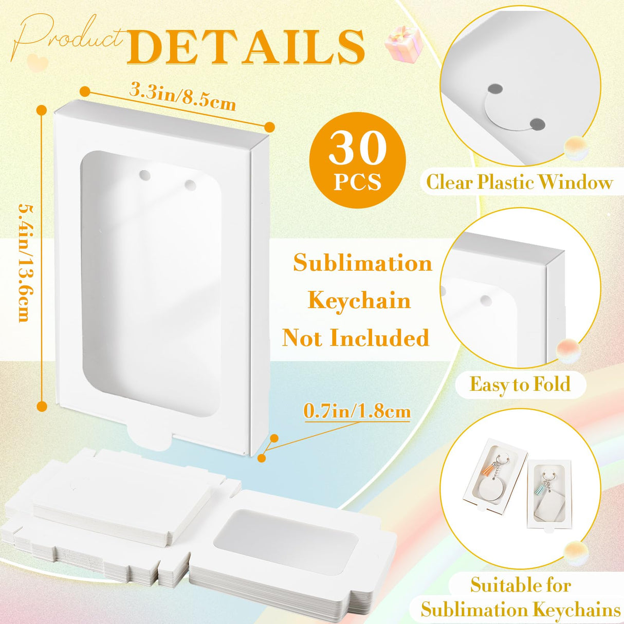 Dunzoom 30 Pcs Sublimation Keychain Blanks Gift Box 5.4" x 3.4" x 0.7" MDF Sublimation Blanks Holder Acrylic Keychain Packaging Box with Window Display Card for Rectangle Round Keychain Gift Wrapping Dunzoom
