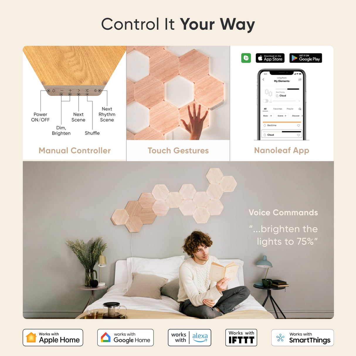 Nanoleaf Elements Wood Look Hexagons (Smarter Kit (7 Panel)) Nanoleaf