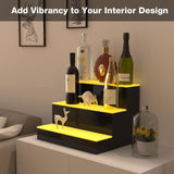 HIGOSPRO LED Liquor Bottle Display Shelf, 16 inch 3-Step Lighted Acrylic Lighted Bar Shelf for Home, Illuminated Home Bar Shelf, Acrylic Lighted Bottle Display Stand with RF Remote HIGOSPRO