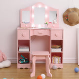 GIMMYFIVE Kids Vanity Table, Girls Vanity with Tri-Folding Mirror, Drawer,Open Storage Shelves, Makeup Playset with Chair, Princess Vanity Table for Toddlers(Pink) GIMMYFIVE