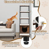 PETSITE Cat Litter Box Furniture with 3-Tier Ladder Shelves and Doors, 59 inch Cat Box Enclosure with Removable Plush Mats, Indoor Hidden Litter Box with Decorative Storage Shelving (Rustic Brown) PETSITE