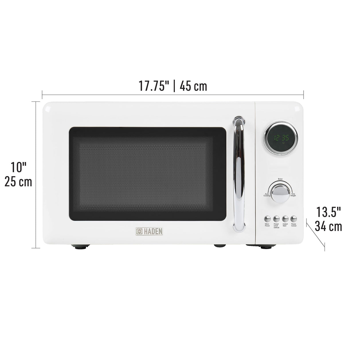 Haden 700 Watt 0.7 Cubic Foot Microwave Oven with Digital Controls, Defrost, and Instant Start Countertop Small Appliance, Ivory/Chrome HADEN