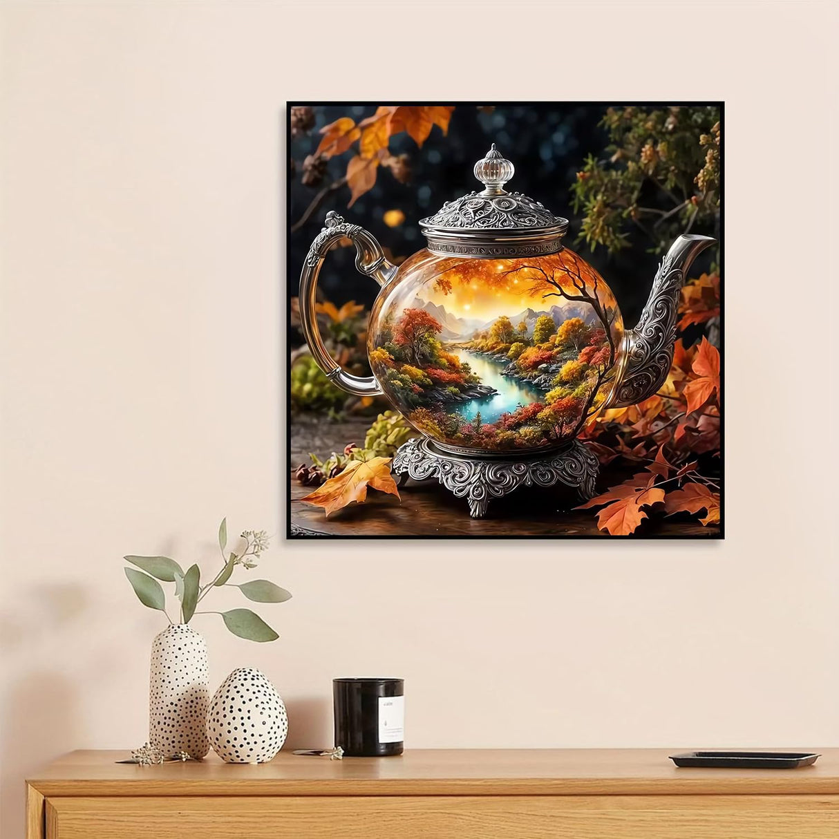 DAZZLEDOTS Diamond Art Kits for Adults, Diamond Painting Kits for Beginners, Autumn Landscape Tree Diamonds Art Painting Kits, Kettle 5D Round Full Drill Crafts Kits Home Decor Gifts 13.8x13.8inch DAZZLEDOTS