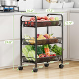 JANE EYRE 3-Tier Rolling Utility Storage Rack Cart on Wheels, Trolley Craft cart, Multi-Purpose Organizer Shelf, Black JANE EYRE