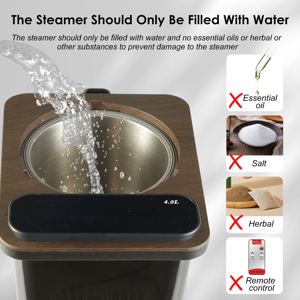 amocane Sauna Steam Portable Pot 4L, Stainless Steel Steam Generator for Saunas Home Spa Fumigation Steam Machine for Body Detox with Remote Control Anti-riot Device (110V, Wood Grain) amocane