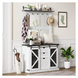 TROPOW Home Farmhouse Hall Tree with High-Definition Mirrors, Spacious Storage Space, and Stable Shoe Cubbies - Multifunctional Coat Rack and Bench for Entryway, White TROPOW