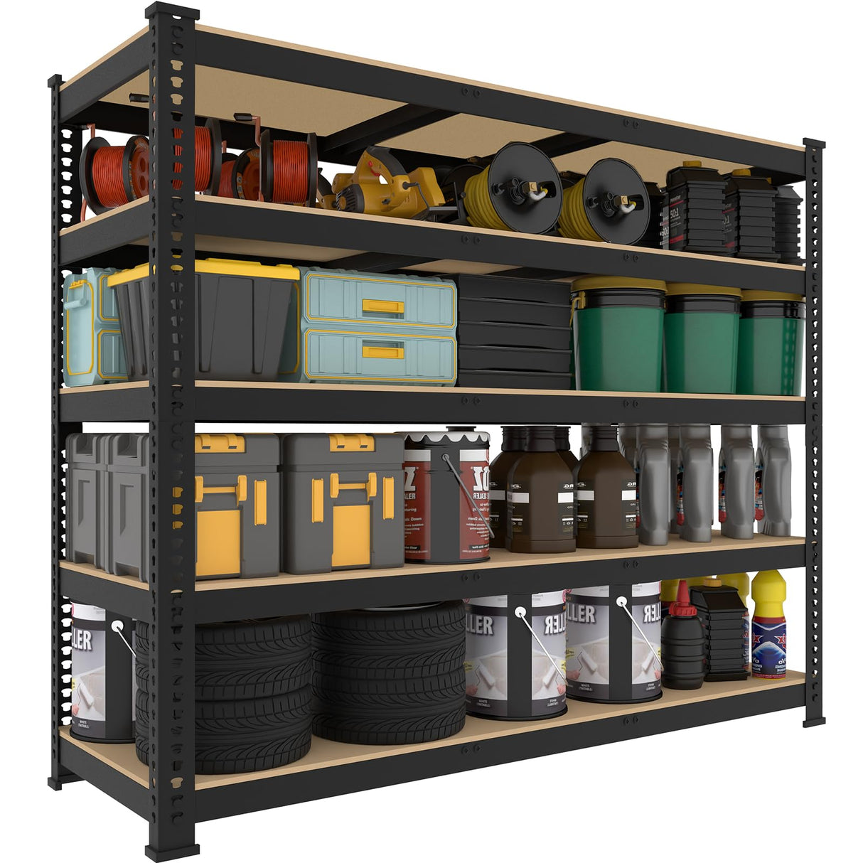 BuxWellBang 5 Tier Garage Storage Shelves - 48" W x 18" D x 71" H Heavy Duty Adjustable Shelving Unit, Metal Organizer Utility Rack for Basement, Pantry, Kitchen, Black BuxWellBang