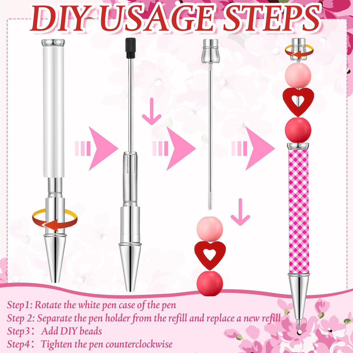 Spakon 36 Pcs Sublimation Beadable Blank Pens Metal Bead Pens DIY Heat Transfer Ballpoint Pen Black Ink Pen Personal Customization Pen Gift for Guest Wedding Students Teacher Office School Spakon