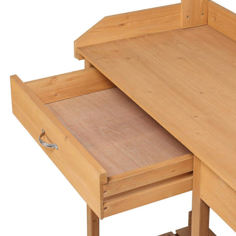 Yaheetech Potting Bench Outdoor Garden Work Bench Station Planting Solid Wood Construction for Horticulture w/Sink Drawer Rack Shelves Natural Wood Yaheetech