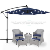 Best Choice Products 10ft Solar LED Offset Hanging Market Patio Umbrella for Backyard, Poolside, Lawn and Garden w/Easy Tilt Adjustment, Polyester Shade, 8 Ribs - Navy Blue Best Choice Products
