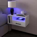 Homaterial Floating Nightstand with Charging Station and LED Lights, Floating Bedside Table with Drawers Wall Mounted Nightstands,for Bedroom Room, 21.3" x 11.8" x 10",White Homaterial