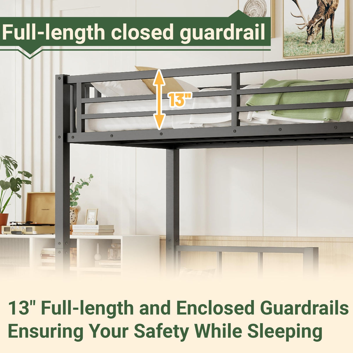 Mirightone Triple Bunk Bed Metal 3 Bed Bunk Beds for Kids Twin Over Twin Bunk Beds for 3 with Safety Guardrail for Teens Adults, Can Be Separated into 3 Twin Beds, Noise Free, Black Mirightone