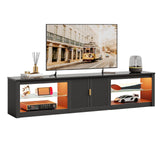 Bestier 80 Inch TV Stand for 75/85/90 inch TVs, LED Gaming Entertainment Center with Storage Cabinet & Adjustable Shelves, Modern High Gloss TV Console Table for Living Room Bedroom, Black Glossy Bestier