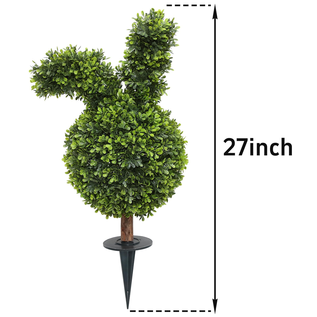 27'' Artificial Bunny Shaped Topiary Trees with Ground Spike Set of 2, Outdoor Indoor Faux Boxwood Topiary Ball Bushes Potted Fake Shrubs Front Porch Decor Outside Garden Damomo