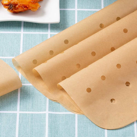 MFJUNS 200PCS Parchment Paper, 9 Inch Square Air Fryer Liner, Filter Paper, (100 Perforated & 100 Imperforate), Non-Stick Baking Paper for Steamers, Cake Pan MFJUNS