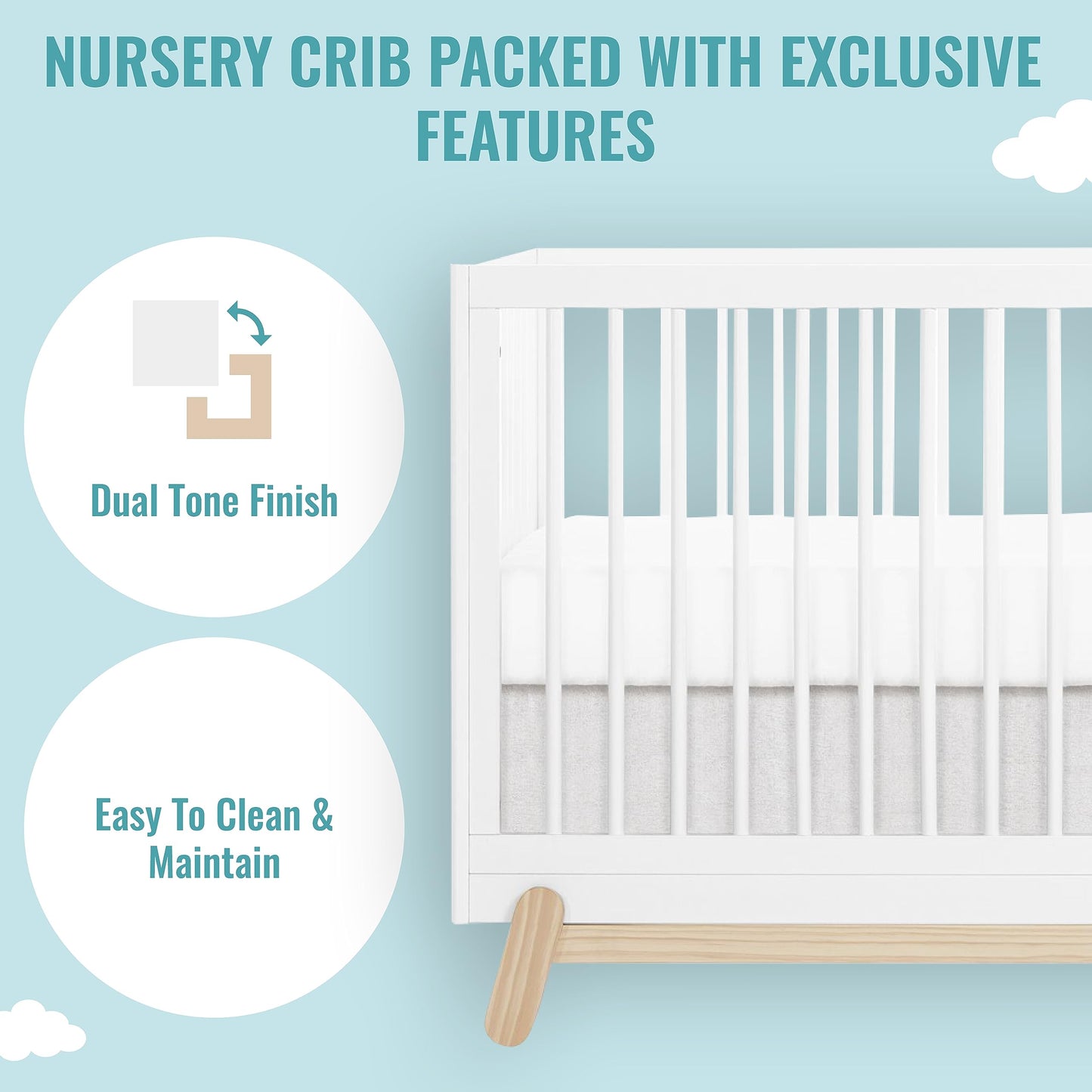 Dream On Me Hygge 5-in-1 Convertible Crib in Weathered Vintage Oak, JPMA & Greenguard Gold Certified, Made of Sustainable Pinewood, Easy to Clean, Safe Wooden Nursery Furniture