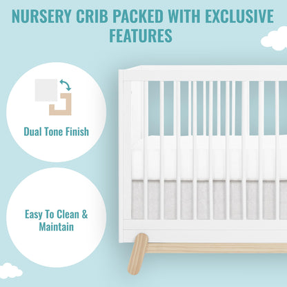 Dream On Me Hygge 5-in-1 Convertible Crib in Weathered Vintage Oak, JPMA & Greenguard Gold Certified, Made of Sustainable Pinewood, Easy to Clean, Safe Wooden Nursery Furniture