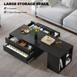 YITAHOME LED Coffee Table with Storage 4 Drawers, Modern Coffee Tables for Living Room, Wooden Rectangle Extendable Center Table with Open Shelves & Sliding Tabletop 35"- 61" for Home Office, Black YITAHOME