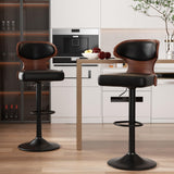 Nalupatio Bar Stools Set of 2 Seat Adjustable Height 24.5-33.5IN - Bentwood Swivel Barstools with Back & Footrest - PU Leather Upholstered Bar Chair for Bar, Kitchen, Dining Room Nalupatio