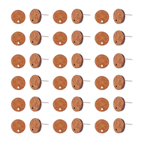 Pandahall 50pcs Walnut Wood Flat Round Earring Stud 10mm Natural Wooden Earring Stud with 316 Stainless Steel Findings for DIY Earrings Making, Hole: 1.6mm PH PandaHall