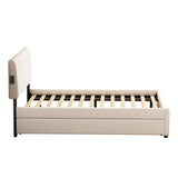 FAVSH Full Size Upholstered Platform Bed with Trundle and 1 Sets of USB, Chenille Fabric Solid Wood Bedframe w/Wood Slats & LED Lights with APP for Bedroom,Beige FAVSH