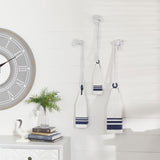 Deco 79 Wood Buoy Handmade Decorative Sculpture Home Decor Statues with Rope Accents, Set of 3 Accent Figurines 17", 15", 12"H, White Deco 79