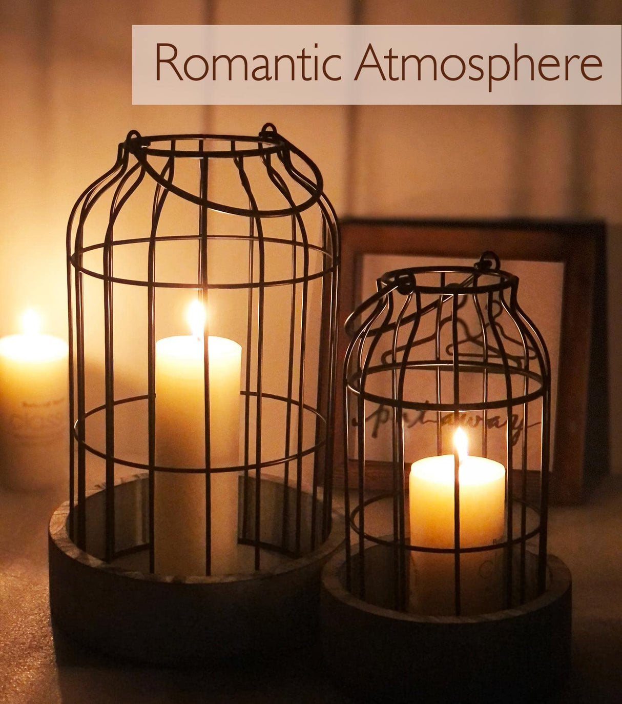 Livelab Modern Farmhouse Lantern Decor, [Refined] Rustic Home Decor Lanterns, Wire Metal Cloche Decorative Candle Holder for Living Room, Fireplace Mantle, Bathroom Countertop, Valentine's Day Decor Livelab