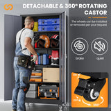 AFAIF Metal Garage Cabinets with Wheels, Heavy Duty Rolling Storage Cabinet with Lock, Storage Caninet with 2 Doors and 4 Shelves, Tall Tool Cabnet on Wheels for Workshop/Home/Office-(Black Gray 75”H) AFAIF