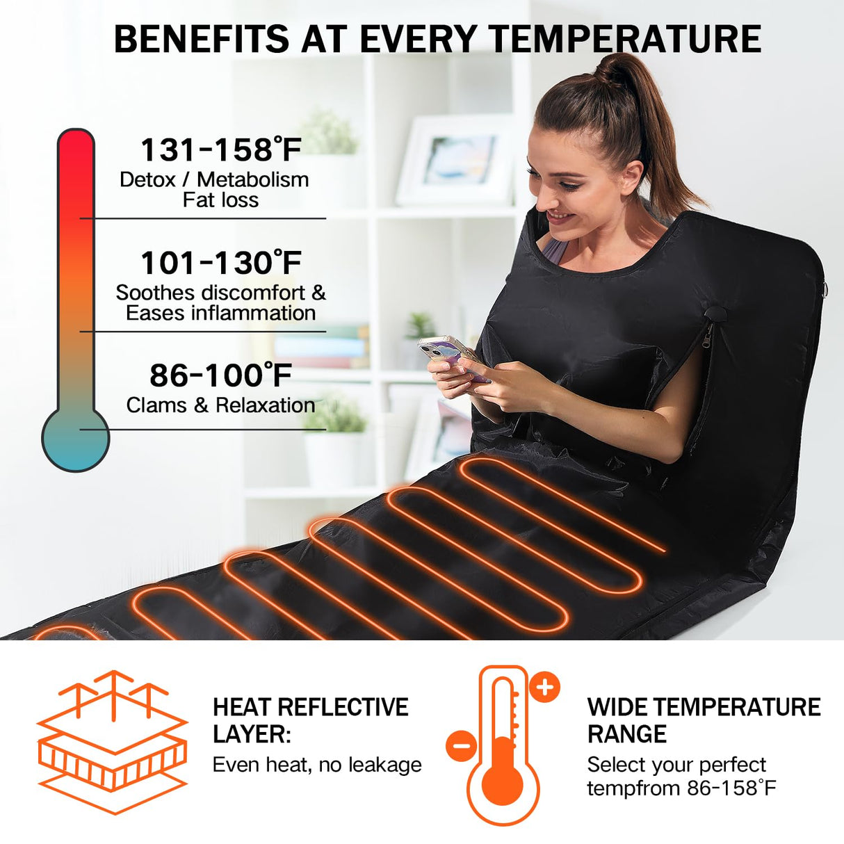 RRGFB Infrared Sauna Blanket, Portable Sauna Blanket for Detoxification, Crystal Therapy Personal Sauna for Home Relaxation, 1-60 Mins Timer, 95-167℉ Temp Range, 5.74 ft x 2.53ft RRGFB