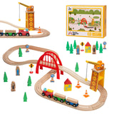 SainSmart Jr. 41 Pcs Deluxe Wooden Train Set for Toddler, Wood Train Track w/Crane Fits Brio Thomas, Melissa and Doug for Kids Ages 3+ SainSmart Jr.