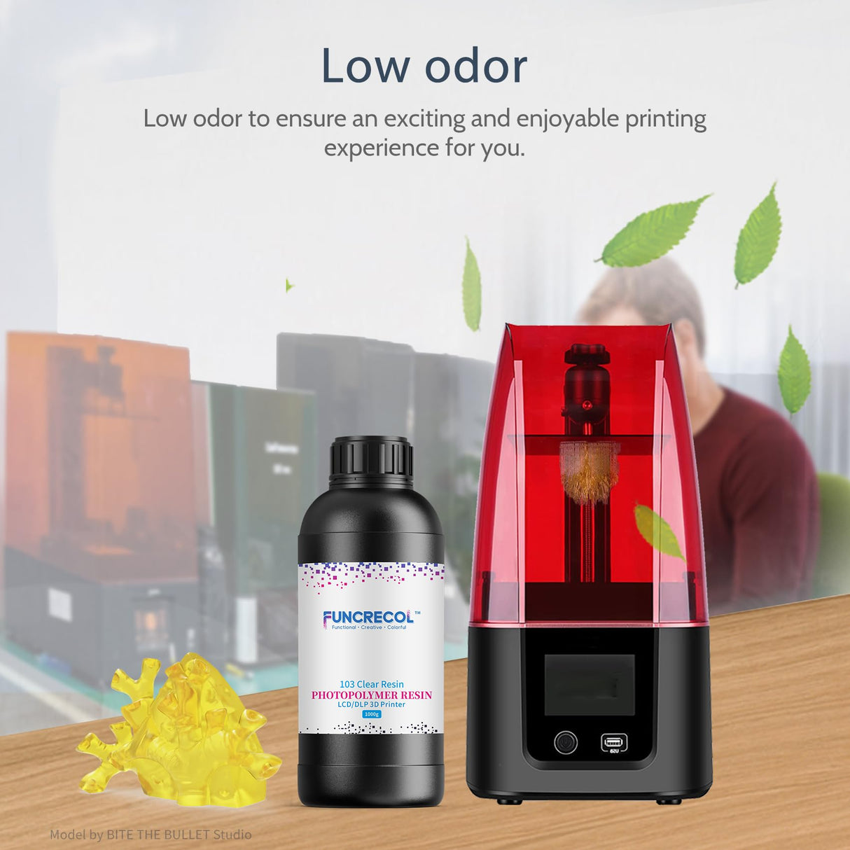 FUNCRECOL 3D Printer Resin Clear, High Precision Fast UV-Curing 3D Resin 405nm for LCD/DLP/MSLA Resin 3D Printer, Low Odor 3D Printing Resin Clear Yellow 1KG FUNCRECOL